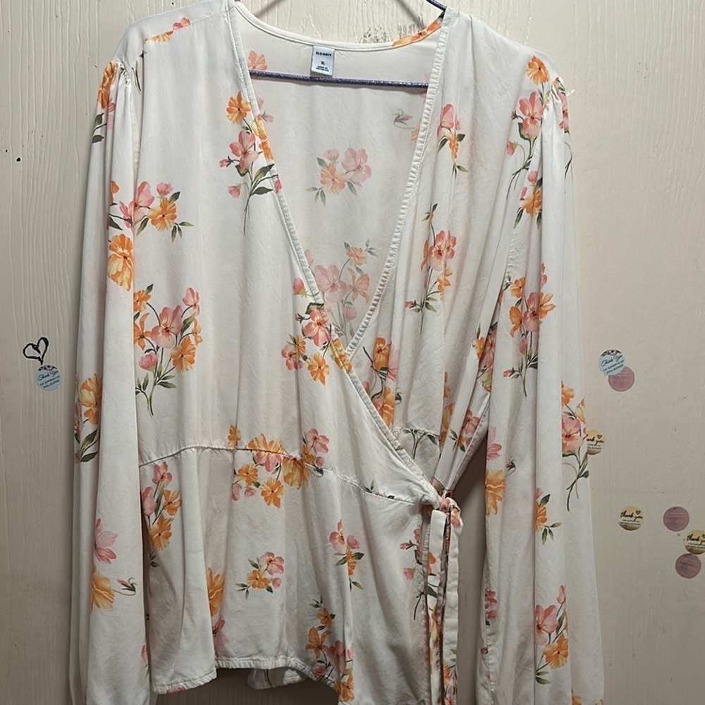 Old Navy Floral Print Tie-Belt Wrap Blouse - Size XL - Cottagecore Chic - Picture 15 of 16
